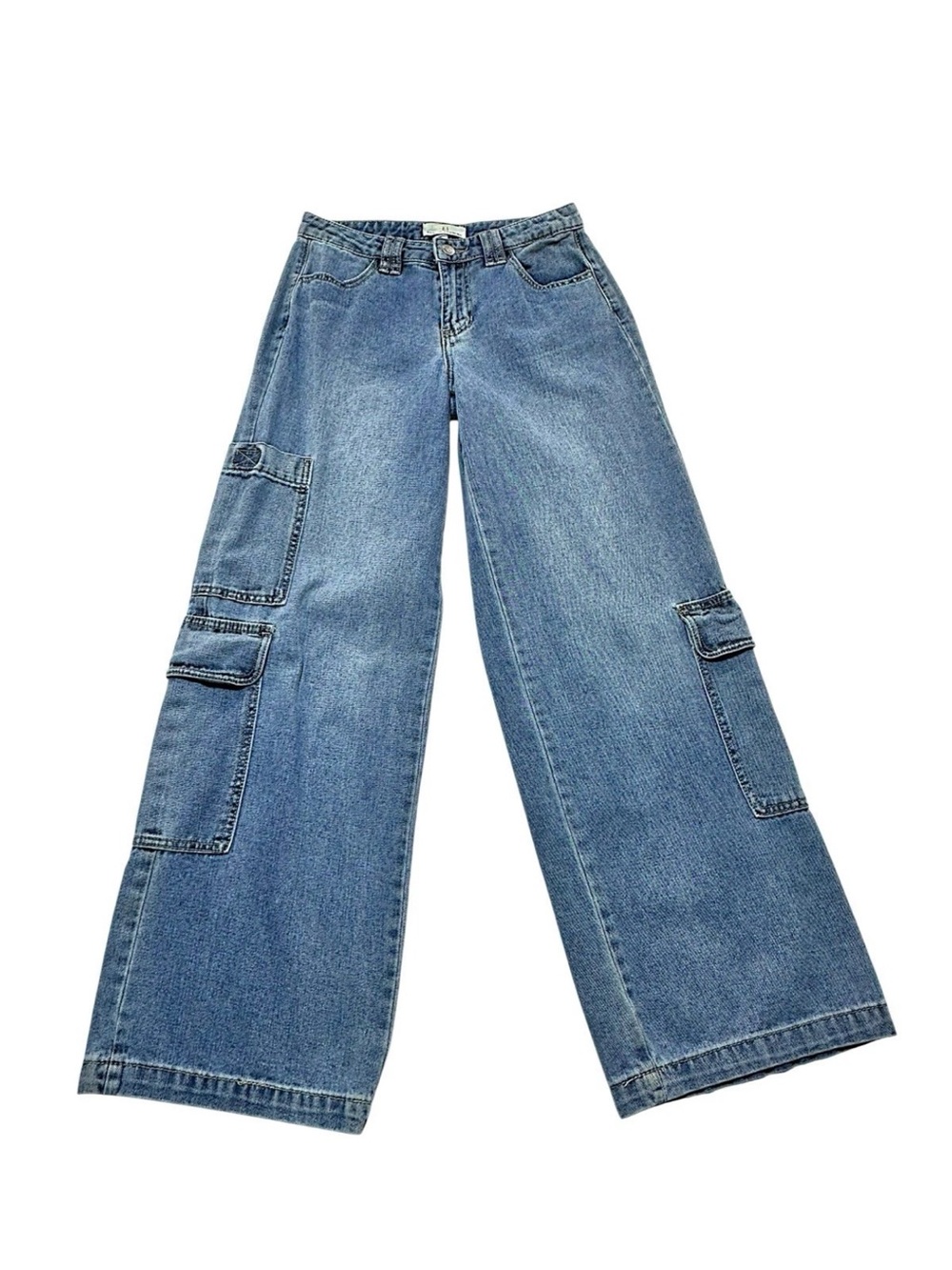 90s Austin Landing High Rise Wide Leg Cargo Jean Women Size 3 Medium Wash Denim